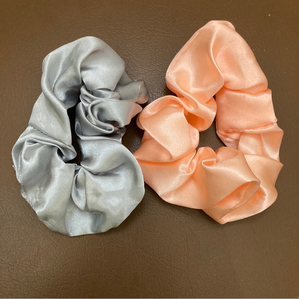 2 Count Silk Scrunchies, Gray & Peach Color-New!